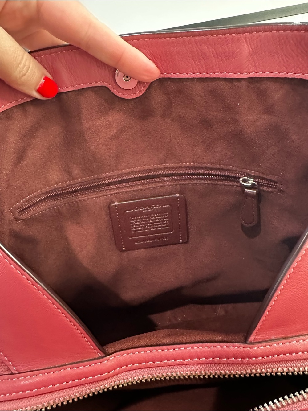 Coach pink Embossed Leather Tote with Chain-Detail - Picture 9 of 12